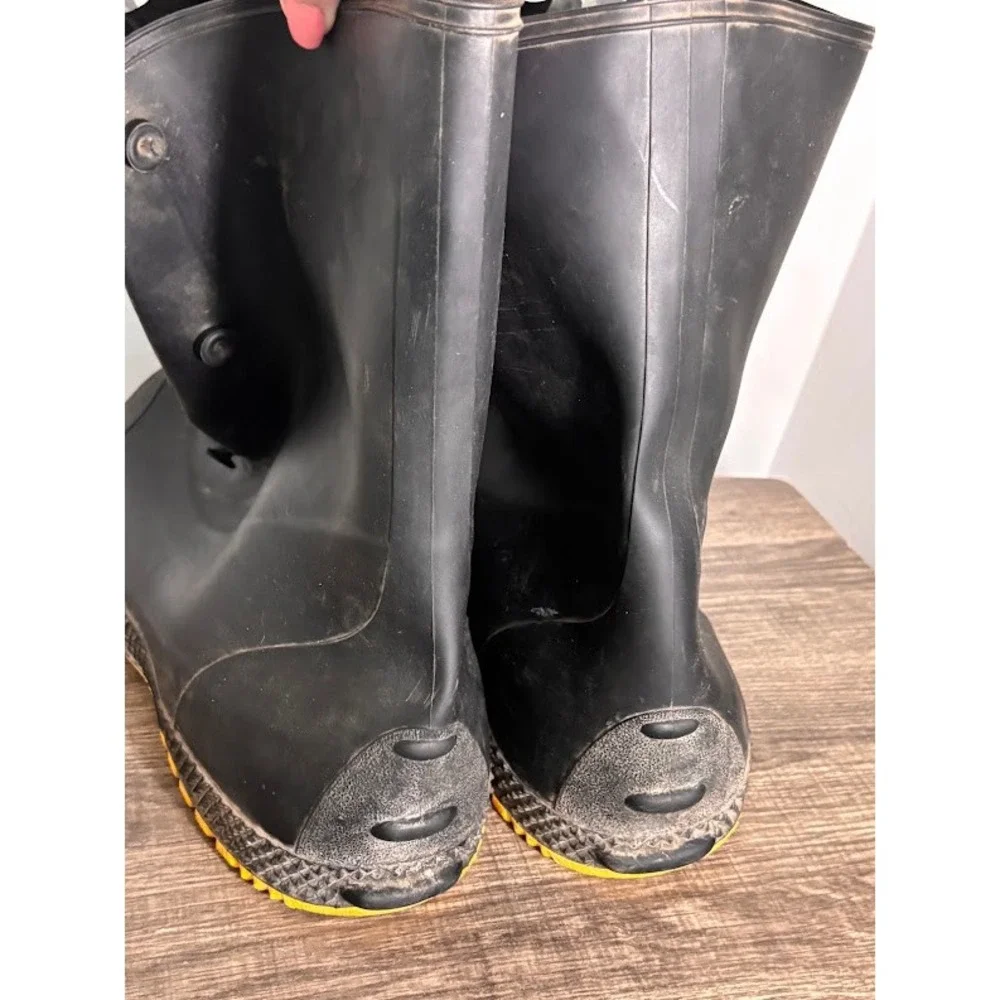 Servus Mens Black Rubber 3-Button Overboots Galoshes Yellow Sole XL 14-15 USA